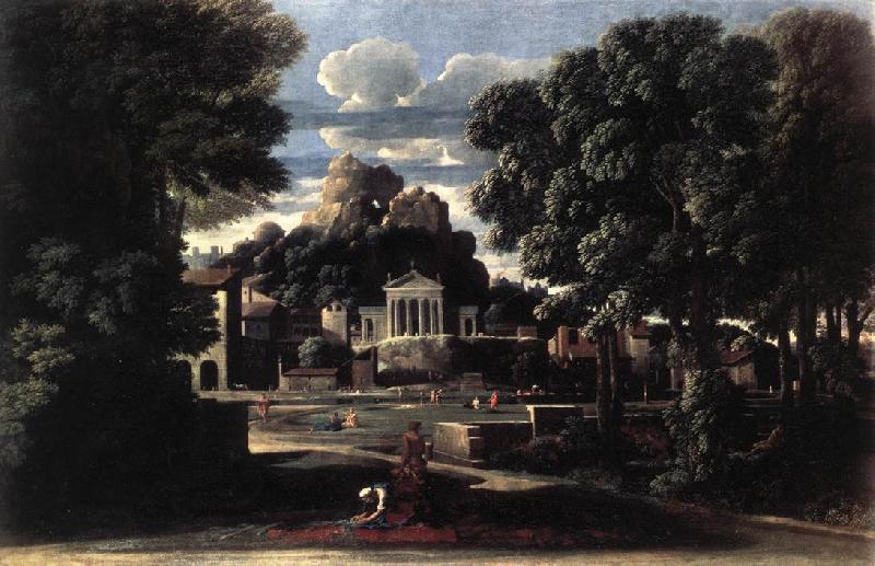 POUSSIN, Nicolas Landscape with the Gathering of the Ashes of Phocion by his Widow af France oil painting art